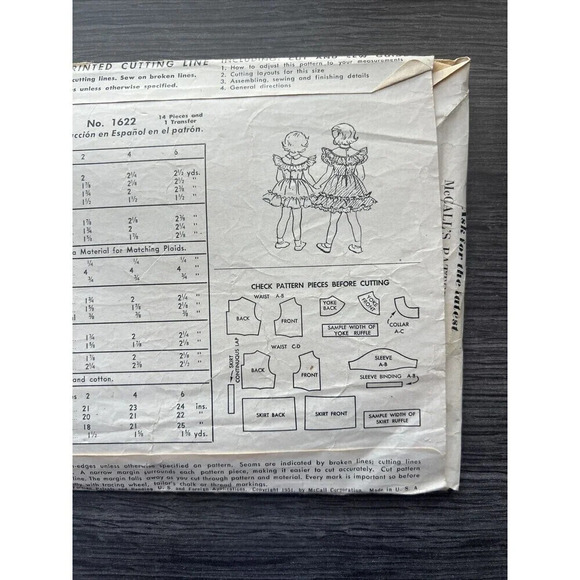 McCall’s 1951 Vintage Girls Ruffled Full Skirt Party Dresses Sewing Pattern 1622 - Picture 4 of 5